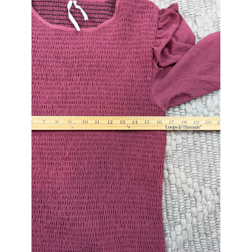 Anthropologie Smocked Blouse Women XL Berry Puff Sleeve Ruffle Top Winter